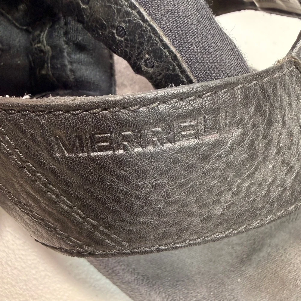 Merrell Mens Black Leather Flip Flop Sandals Performance Air Cushion Size 12